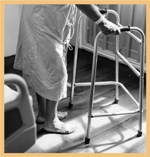 Elderly patient with walker signifying the impact of hospital direction on patients